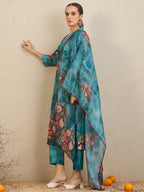 Indo Era Green Printed Straight Kurta Trousers With Dupatta Set | Grocsy
