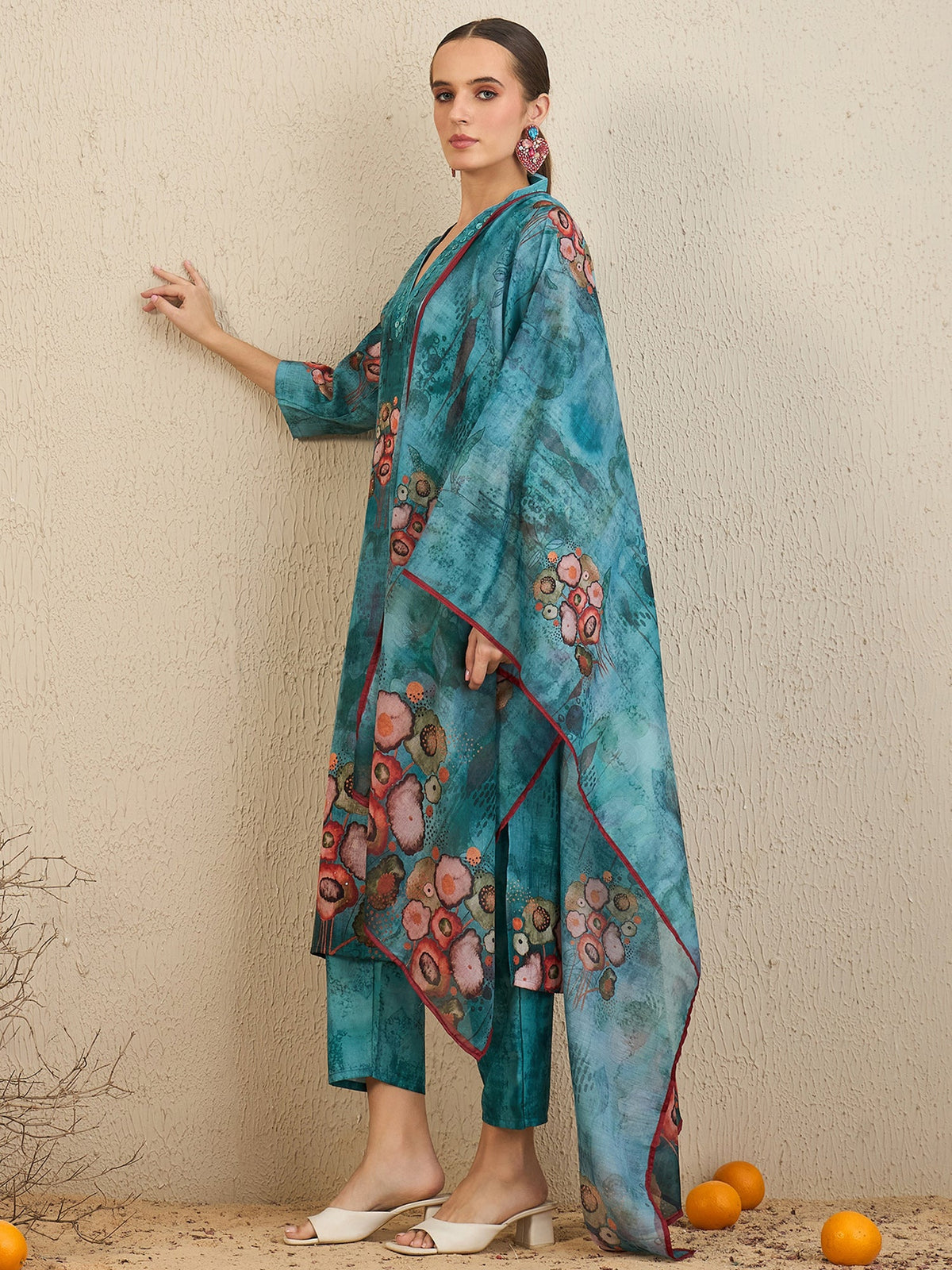 Indo Era Green Printed Straight Kurta Trousers With Dupatta Set | Grocsy