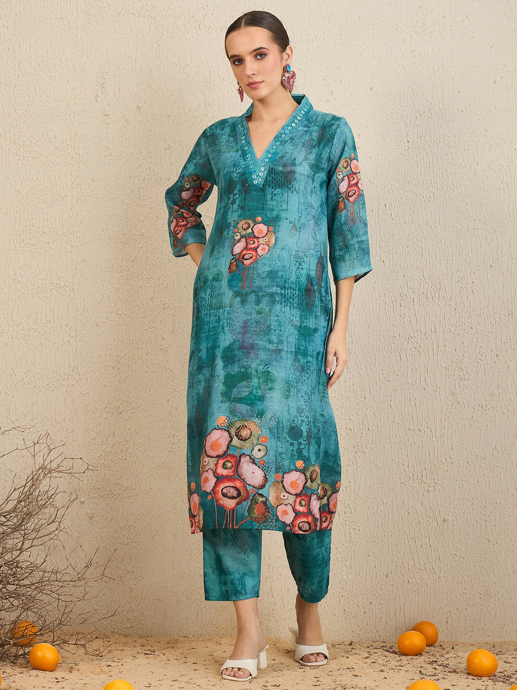 Indo Era Green Printed Straight Kurta Trousers With Dupatta Set | Grocsy