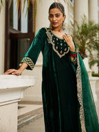 Indo Era Green Embroidered Straight Kurta Trousers With Dupatta set | Grocsy