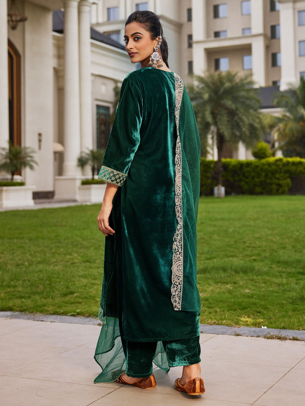 Indo Era Green Embroidered Straight Kurta Trousers With Dupatta set | Grocsy