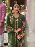 Indo Era Green Embroidered Straight Kurta Trousers With Dupatta Set | Grocsy