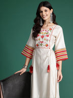 Indo Era Off White Embroidered A-Line Kurta Trousers set | Grocsy