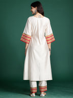 Indo Era Off White Embroidered A-Line Kurta Trousers set | Grocsy