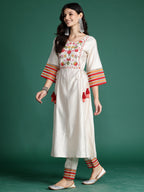 Indo Era Off White Embroidered A-Line Kurta Trousers set | Grocsy