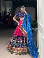Lorenvalley Fashion Pink Tasar Silk Print with Foil Work and Real Mirror Gamthi Work with Lace Touch Up Lehenga Choli with Dupatta | Grocsy