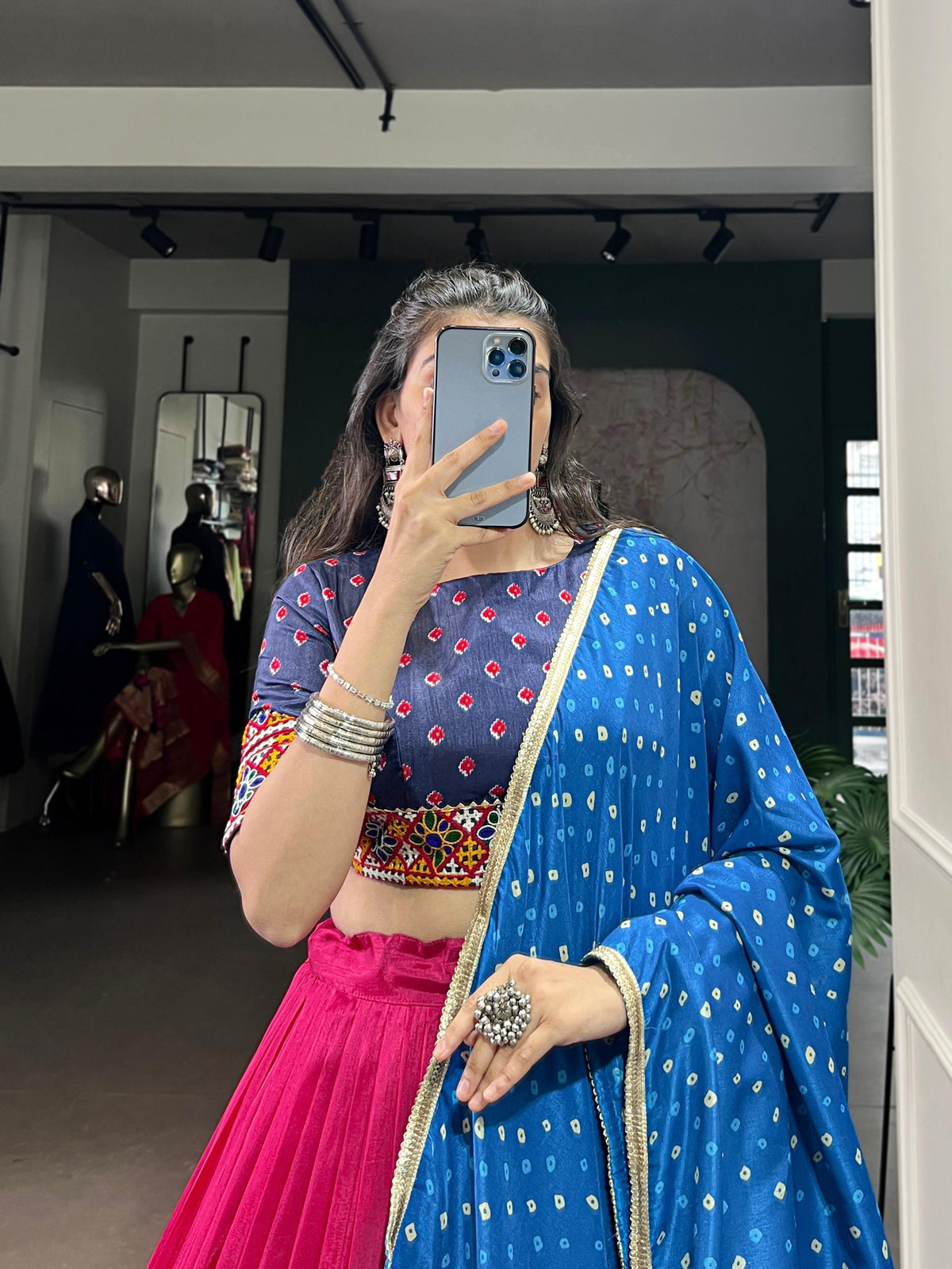 Lorenvalley Fashion Pink Tasar Silk Print with Foil Work and Real Mirror Gamthi Work with Lace Touch Up Lehenga Choli with Dupatta | Grocsy