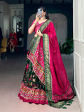 Lorenvalley Fashion Mehendi Tasar Silk Foil Printed With Mirror Gamthi Work Lehenga Choli With Dupatta | Grocsy