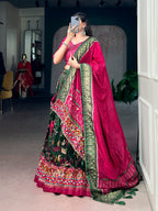 Lorenvalley Fashion Mehendi Tasar Silk Foil Printed With Mirror Gamthi Work Lehenga Choli With Dupatta | Grocsy