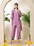 Myshka Women's Lavender colour Co-ord set with Lace | Grocsy