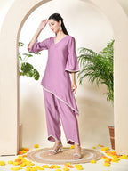Myshka Women's Lavender colour Co-ord set with Lace | Grocsy