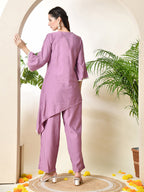 Myshka Women's Lavender colour Co-ord set with Lace | Grocsy