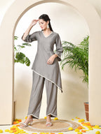Myshka Women's Grey colour Co-ord set with Lace | Grocsy