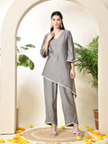Myshka Women's Grey colour Co-ord set with Lace | Grocsy