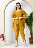 Myshka Women's Yellow colour Co-ord set with Lace | Grocsy
