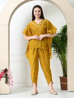 Myshka Women's Yellow colour Co-ord set with Lace | Grocsy