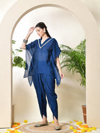 Myshka Women's Navy Blue colour Co-ord set with Lace | Grocsy