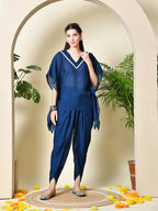 Myshka Women's Navy Blue colour Co-ord set with Lace | Grocsy
