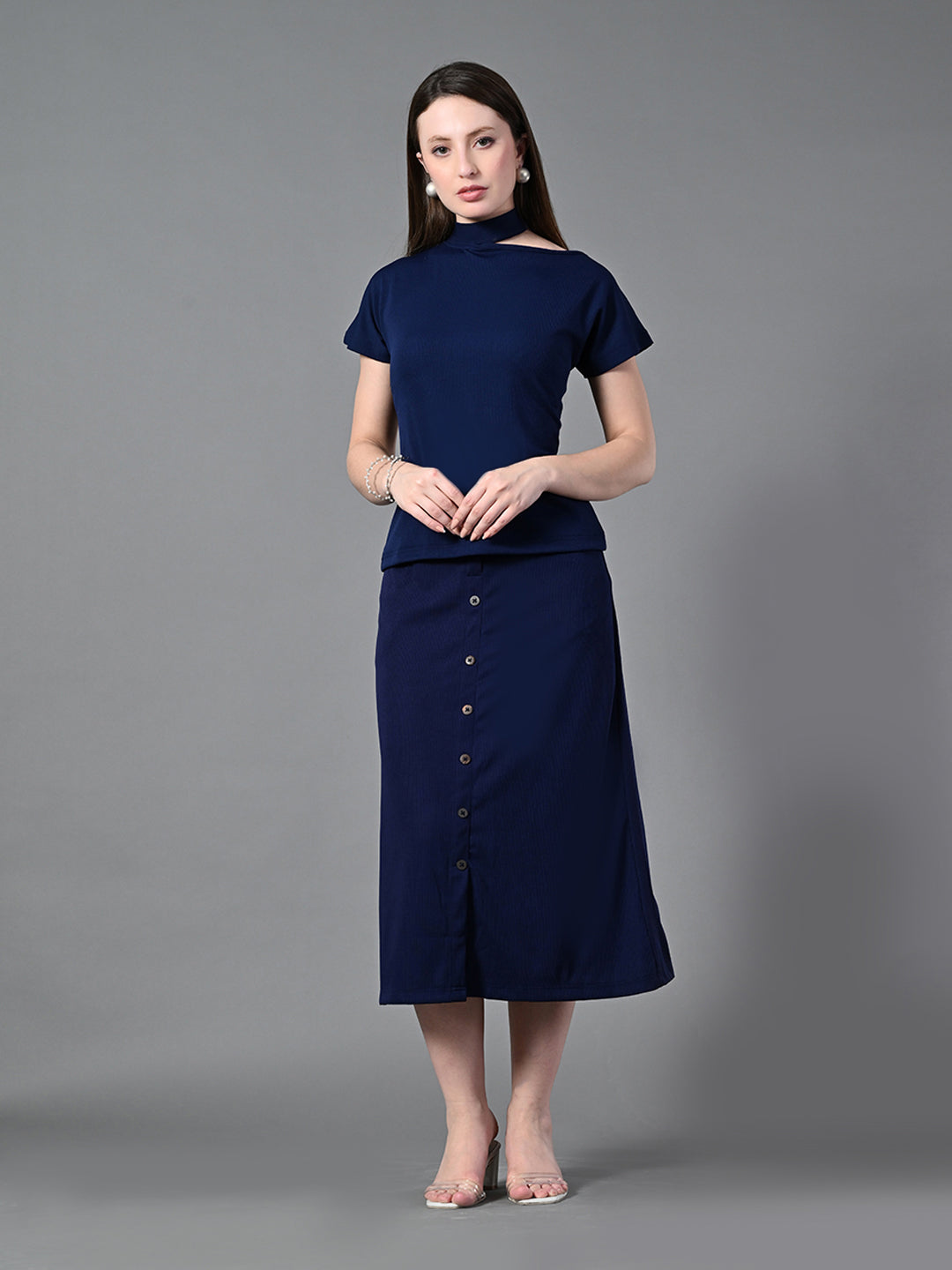 Myshka Women's Navy Blue colour Co-ord set | Grocsy