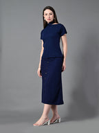 Myshka Women's Navy Blue colour Co-ord set | Grocsy