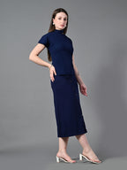 Myshka Women's Navy Blue colour Co-ord set | Grocsy