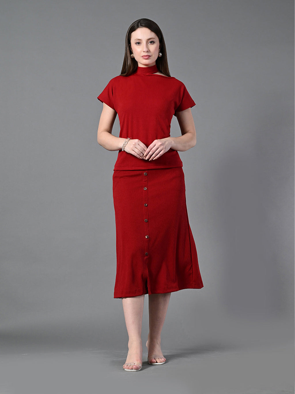 Myshka Women's Maroon colour Co-ord set | Grocsy