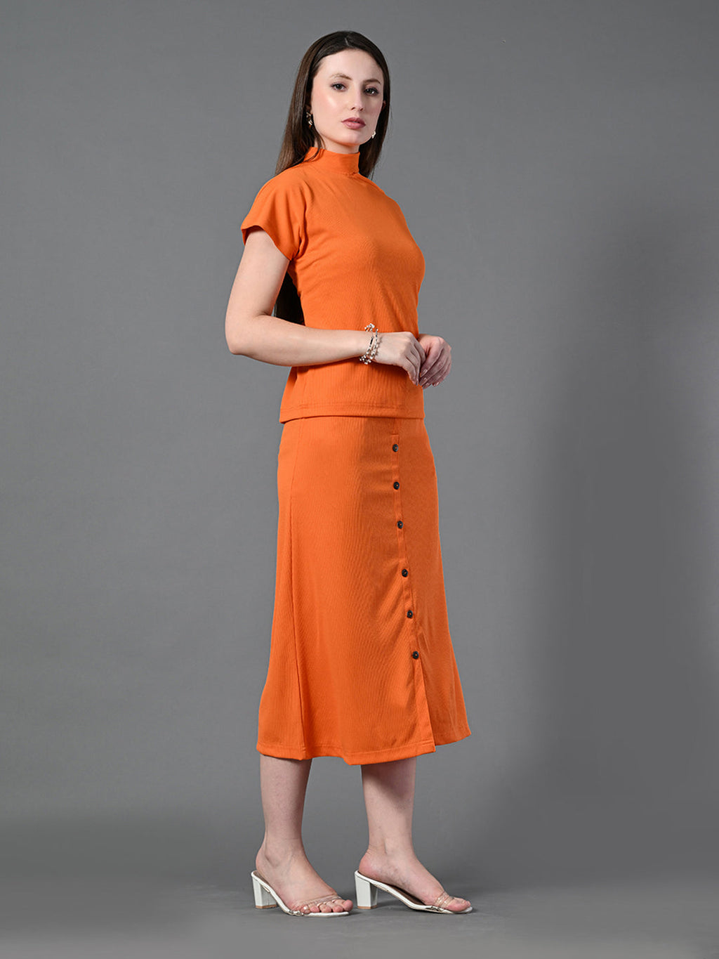 Myshka Women's Orange colour Co-ord set | Grocsy