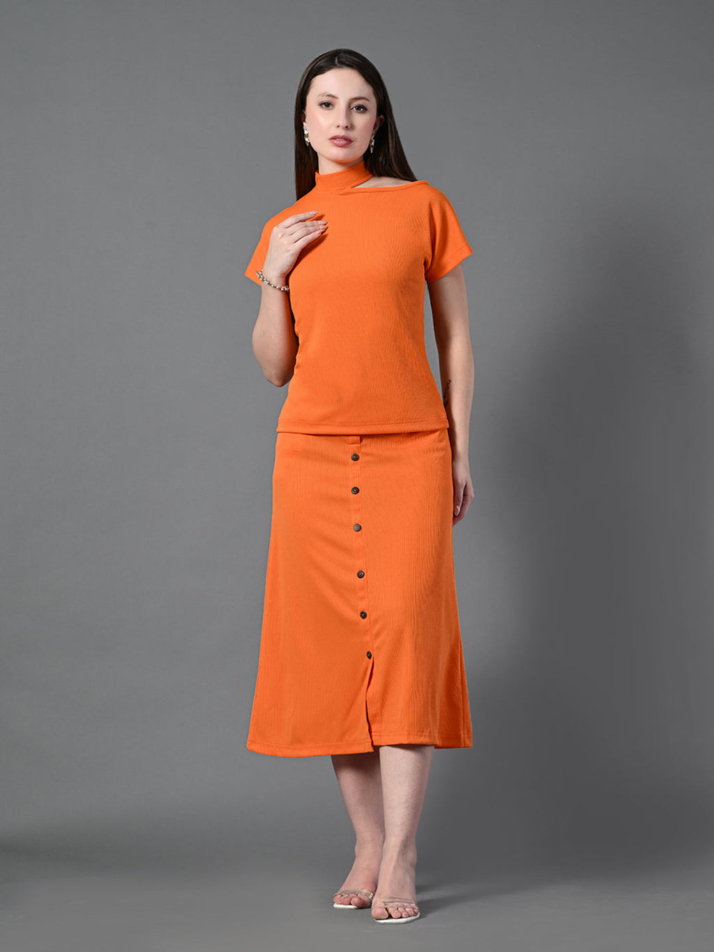 Myshka Women's Orange colour Co-ord set | Grocsy