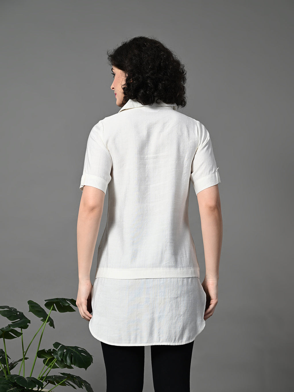Myshka Women's Solid A-Line Collared Neck Casual Tunic In White Colour | Grocsy