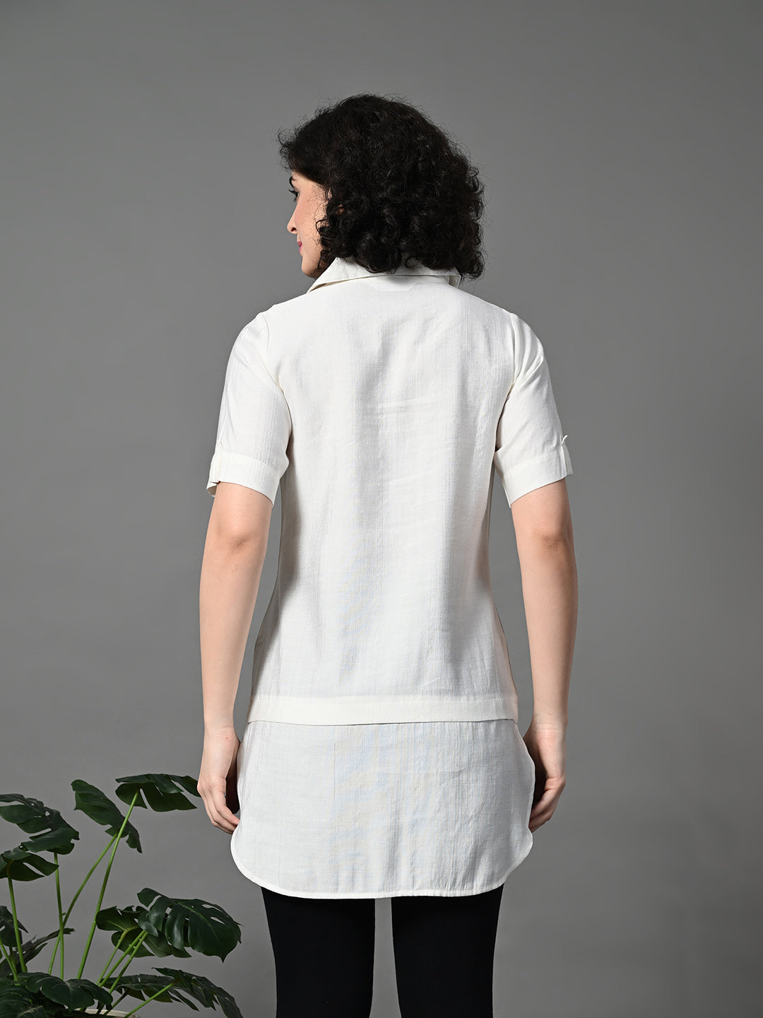 Myshka Women's Solid A-Line Collared Neck Casual Tunic In White Colour | Grocsy