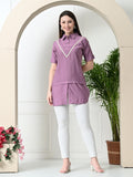 Myshka Women's Solid A-Line Collared Neck Casual Tunic In Lavender Colour | Grocsy