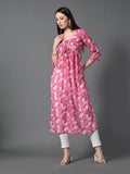 Myshka Women's Pink Printed Georgette A-Line Nyra-cut Kurta | Grocsy
