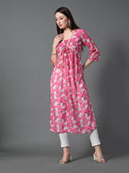 Myshka Women's Pink Printed Georgette A-Line Nyra-cut Kurta | Grocsy
