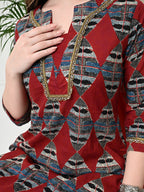 Myshka Women's Block Printed Cotton Straight Party Kurta Sets With Dupatta | Grocsy