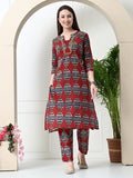 Myshka Women's Block Printed Cotton Straight Party Kurta Sets | Grocsy