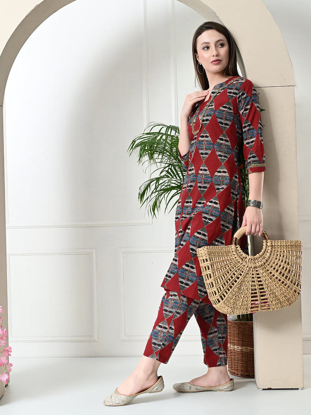 Myshka Women's Block Printed Cotton Straight Party Kurta Sets | Grocsy