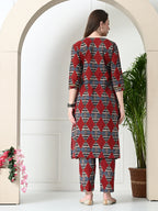 Myshka Women's Block Printed Cotton Straight Party Kurta Sets | Grocsy