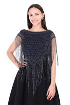 Jaitra Apparels Beads Navy Blue Embroidered Net Poncho | Grocsy