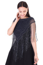 Jaitra Apparels Beads Navy Blue Embroidered Net Poncho | Grocsy