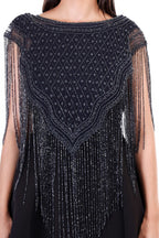 Jaitra Apparels Beads Navy Blue Embroidered Net Poncho | Grocsy