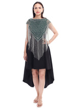 Jaitra Apparels Green Beads Embroidered Net Poncho | Grocsy