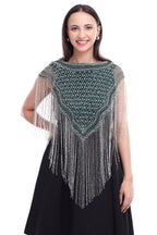 Jaitra Apparels Green Beads Embroidered Net Poncho | Grocsy