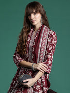 Indo Era Maroon Printed Straight Kurta Trousers With Dupatta set | Grocsy