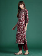 Indo Era Maroon Printed Straight Kurta Trousers With Dupatta set | Grocsy