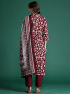 Indo Era Maroon Printed Straight Kurta Trousers With Dupatta set | Grocsy
