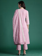 Indo Era Pink Embroidered A-Line Kurta Trousers With Dupatta set | Grocsy