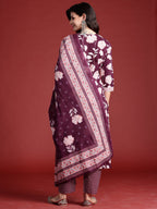 Indo Era Burgundy Printed Straight Kurta Trousers With Dupatta set | Grocsy