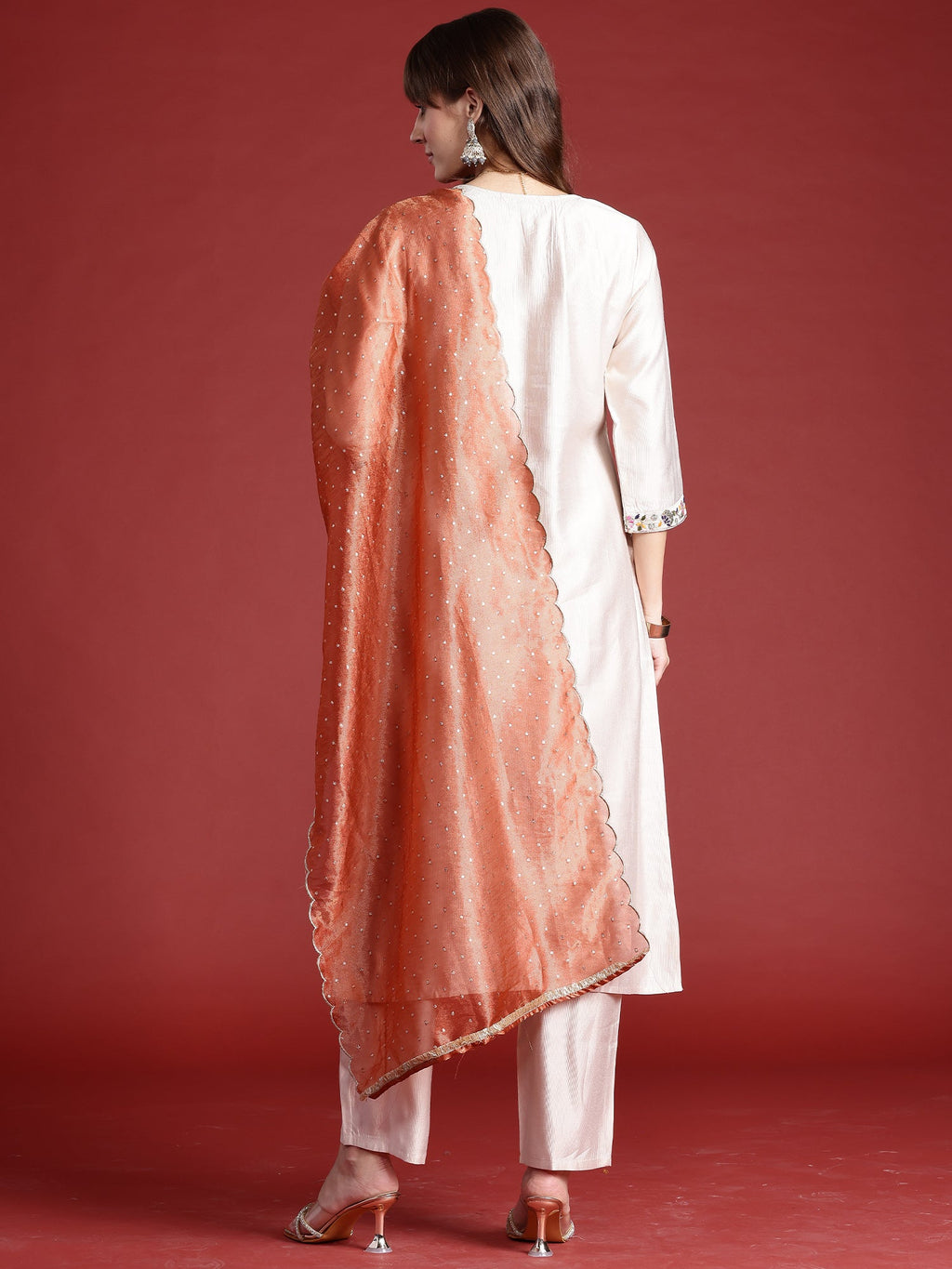 Indo Era Off White Embroidered Straight Kurta Trousers With Dupatta Set | Grocsy