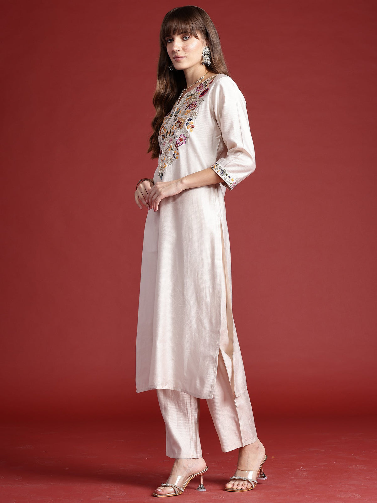 Indo Era Off White Embroidered Straight Kurta Trousers With Dupatta Set | Grocsy