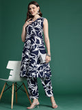Indo Era Blue Printed A-Line Kurta Trousers set | Grocsy